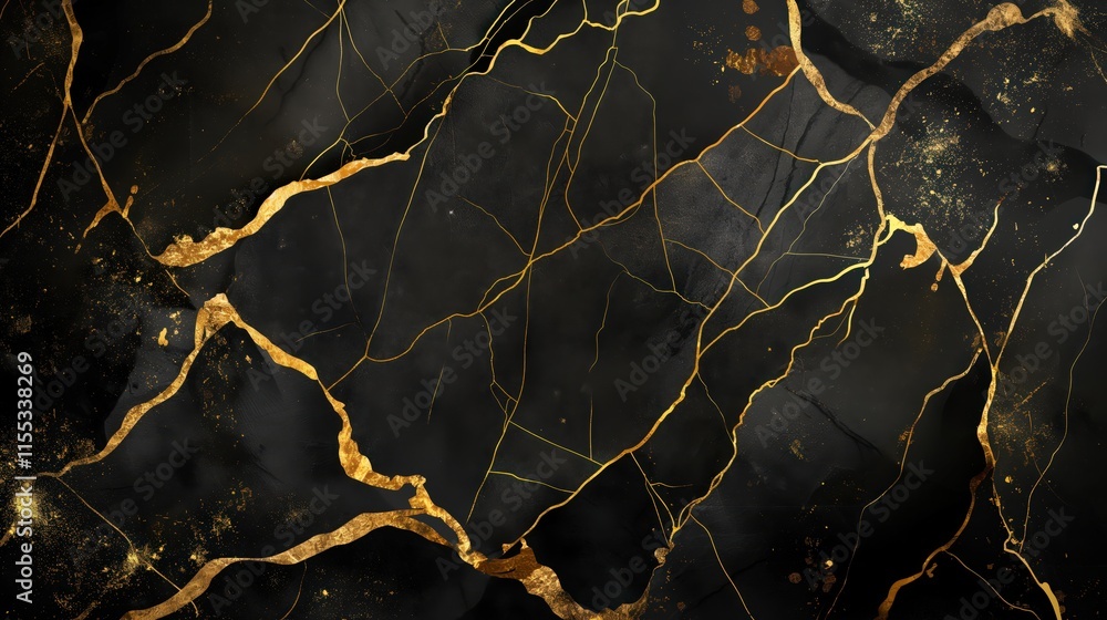 black marble with gold veined pattern. Generative AI black marble with gold veined pattern. Generative AI
