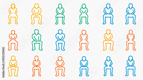 Social Distancing Sitting Outline Icons Vector Illustration
