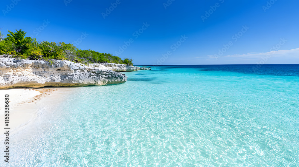 Fototapeta premium Tranquil ocean view tropical beach nature photography serene environment coastal perspective relaxation concept
