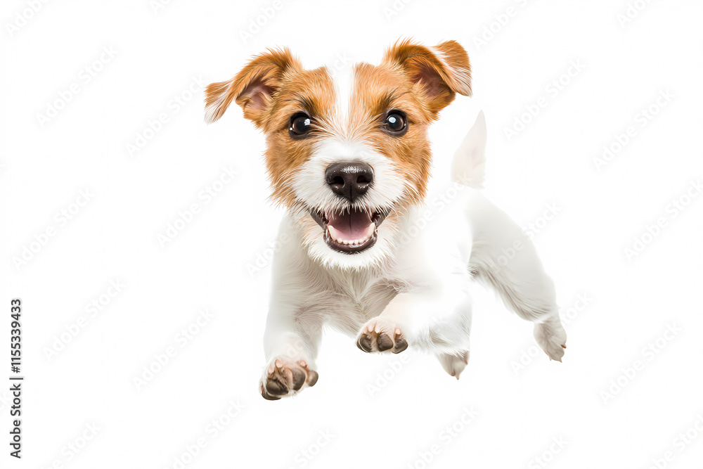 Joyful Jack Russell Terrier leaps towards the camera playfully Joyful Jack Russell Terrier leaps towards the camera playfully