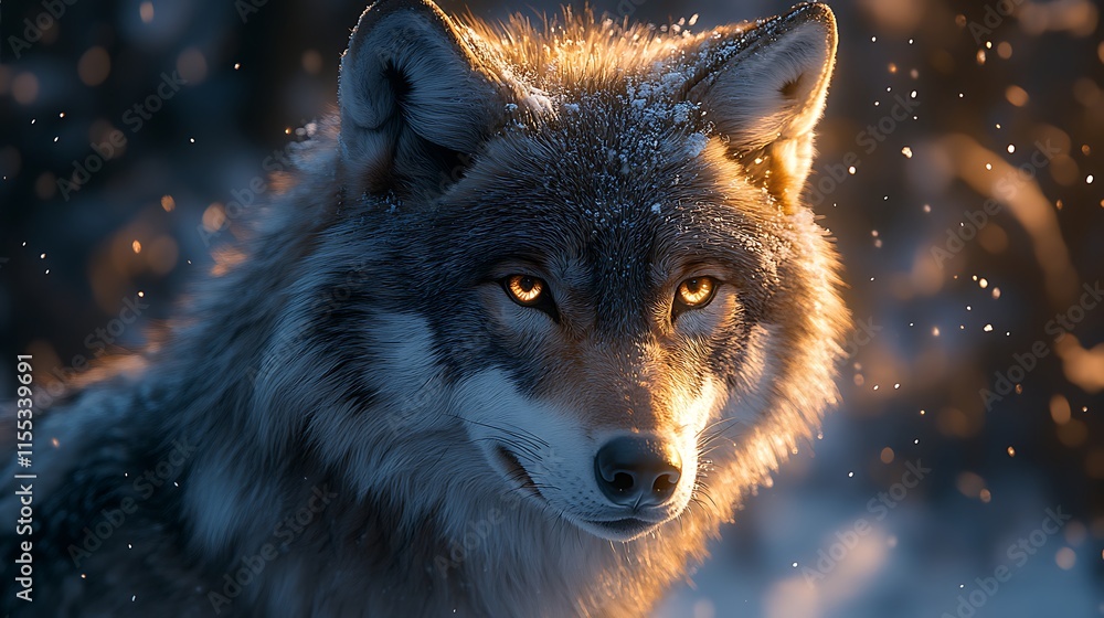 Majestic wolf gazing calmly in a golden sunlit autumn forest wallpaper image Majestic wolf gazing calmly in a golden sunlit autumn forest wallpaper image