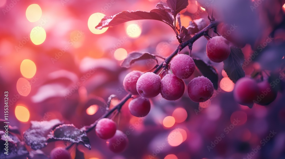 Harvest of ripe juicy pink plums on a branch in the garden, agribusiness business concept, organic healthy food and non-GMO fruits with copy space	
