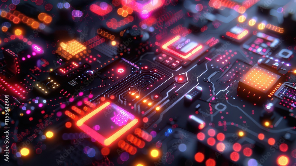 Abstract neon renderings of advanced scientific concepts in multicolors. Abstract neon renderings of advanced scientific concepts in multicolors.
