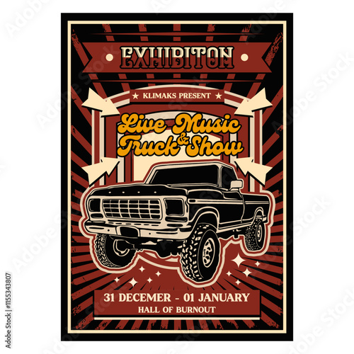 EXHIBITION TRUCK POSTER DESIGN VECTOR ILLUSTRATION