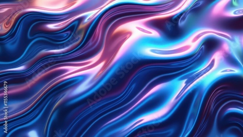 Glossy Liquid Metal Waves in Vibrant Blue and Purple Tones, Reflecting a Smooth and Futuristic Texture, Featuring a Mesmerizing Abstract Design with Gradient Highlights, Perfect for Modern Backgrounds