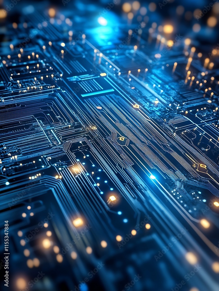 Futuristic Blue Circuit Board with Glowing Lights Technology Background : Generative AI Futuristic Blue Circuit Board with Glowing Lights Technology Background : Generative AI