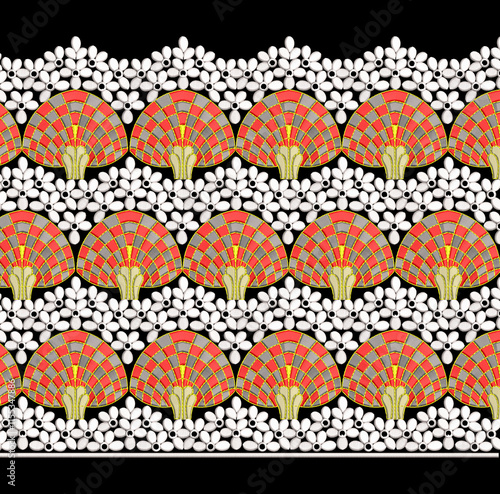 Embroidery border laces seamless patterns design for digital and textile print on fabric.