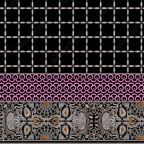 Embroidery border laces seamless patterns design for digital and textile print on fabric.