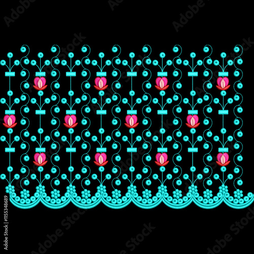 Embroidery border laces seamless patterns design for digital and textile print on fabric.