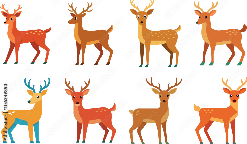 Deer, Collection of deers vector art illustration Deer, Collection of deers vector art illustration