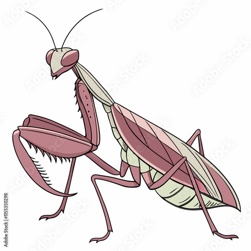 A striking vector illustration of an orchid mantis in hunting mode, showcasing its unique features and dynamic posture.