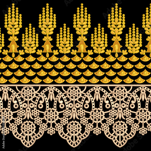 Embroidery border laces seamless patterns design for digital and textile print on fabric.