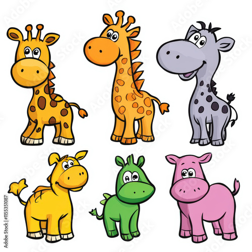 Wallpaper Mural Cute and Colorful Cartoon Animals Featuring Giraffe, Zebra, Hippo, and More in Playful Style for Children's Media and Educational Content Torontodigital.ca