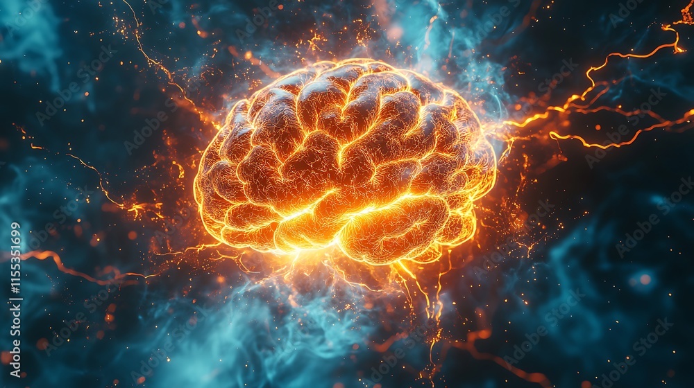 Obraz premium Explosive brain activity visualization digital art abstract science