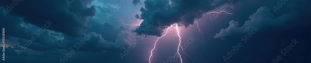 Dark stormy sky with thick grey clouds and bright lightning flashes, intense, weather Dark stormy sky with thick grey clouds and bright lightning flashes, intense, weather
