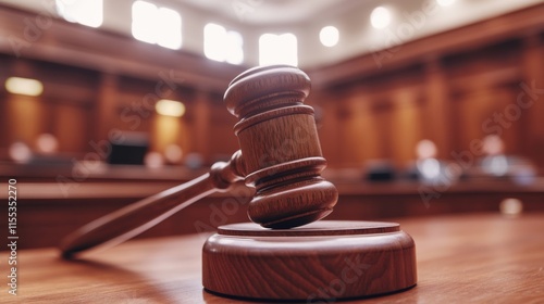 Close-Up View of a Gavel in a Courtroom Setting
