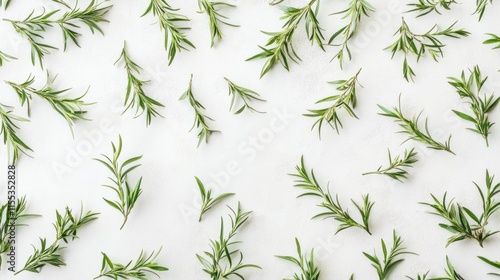 Rosemary Sprigs Flatlay: A Culinary and Aromatic Herbal Pattern photo