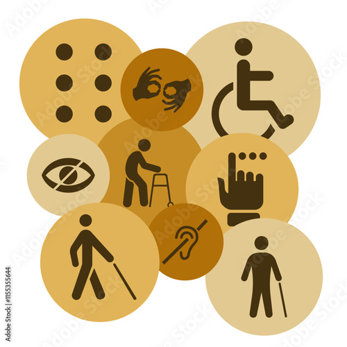 Mental, physical, sensory, intellectual disability icons. Disability pictogram set.