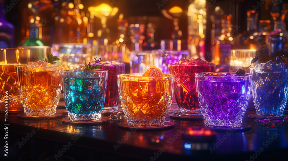 Glowing wellness elixir bar with crystal glasses Glowing wellness elixir bar with crystal glasses