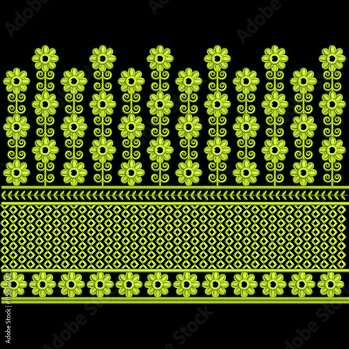Embroidery border laces seamless patterns design for digital and textile print on fabric.