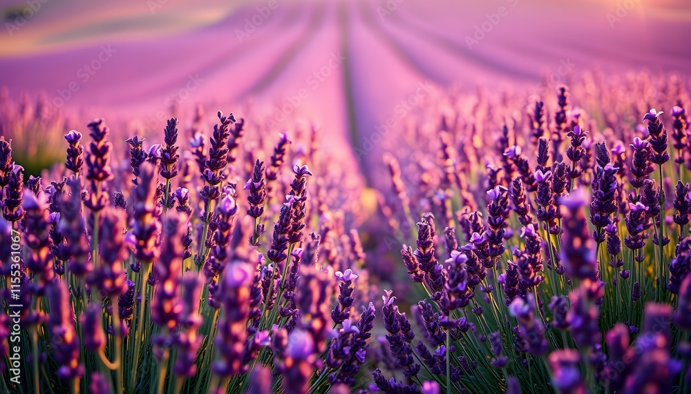 Naklejka premium Stunning Lavender Field at Sunrise