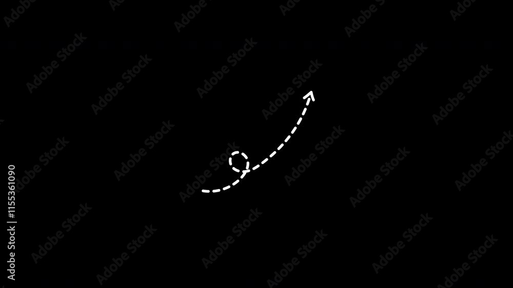 Dotted line arrow top right direction animation. white arrow on transparent background. 4k Video