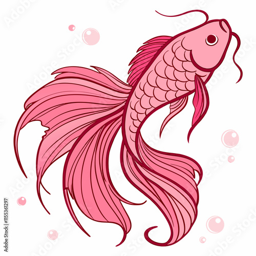 A vibrant pink betta fish illustration with intricate fins and detailed features, perfect for aquatic-themed designs and projects.