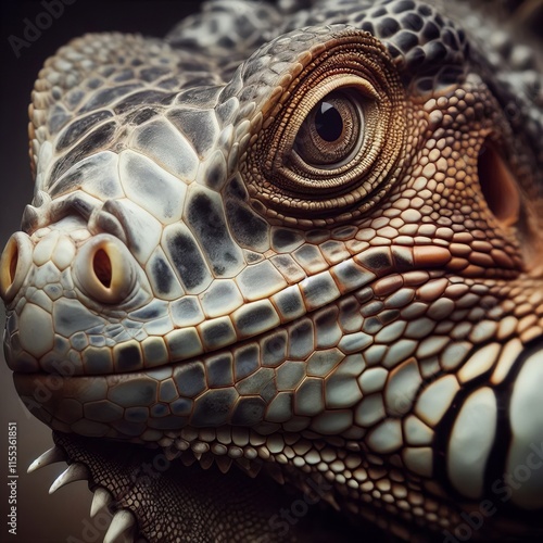 3 Close up of an iguana's face – Scaly skin sharp eyes and a s photo