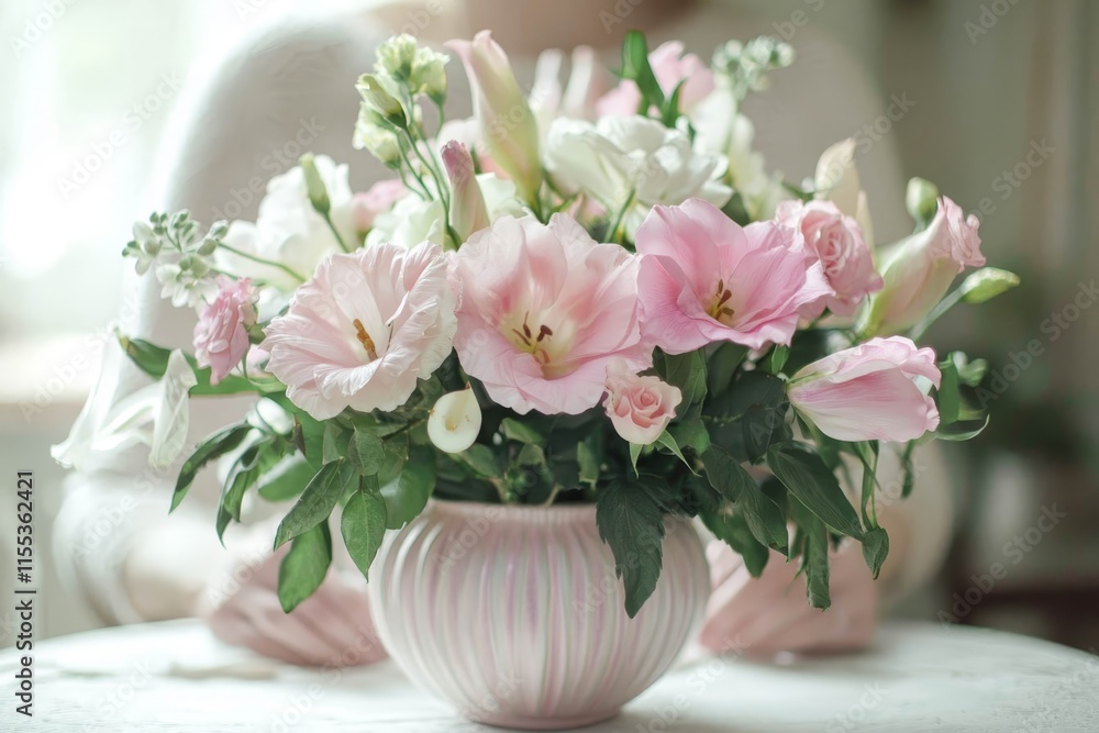 Woman arranging fresh flowers in a beautiful vase. Woman arranging fresh flowers in a beautiful vase.