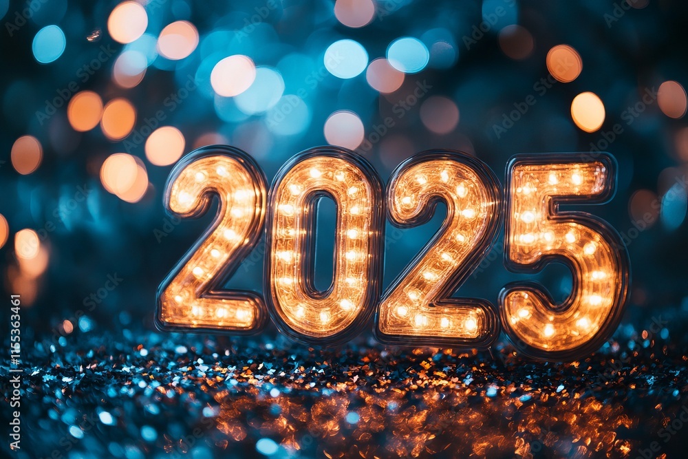 New Year 2025 Celebration with Confetti and Lights New Year 2025 Celebration with Confetti and Lights
