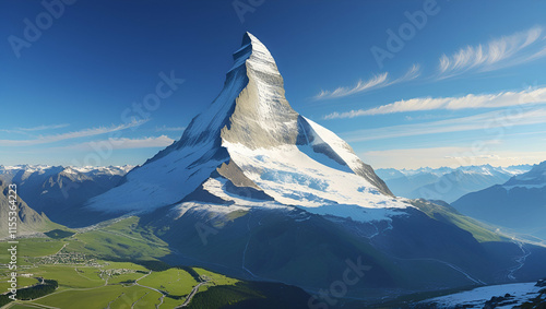 Matterhorn peak at misty dawn. Zermatt, Switzerland, Generative AI

