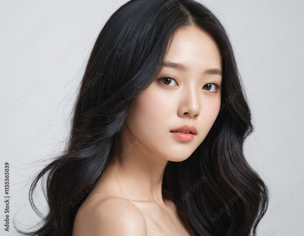 Portrait of a beautiful young Asian woman with fresh clean skin and long thick black hair Portrait of a beautiful young Asian woman with fresh clean skin and long thick black hair