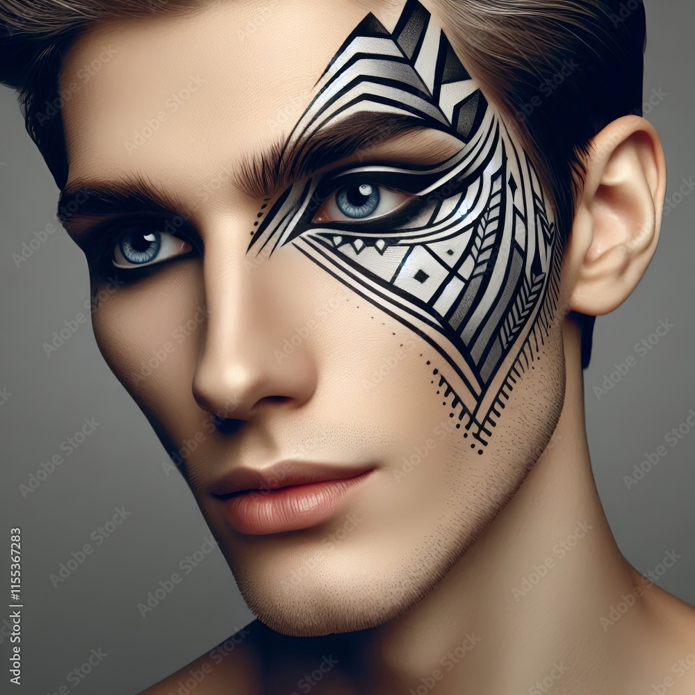 22 A person with artistic geometric eyeliner designs enhancing t 22 A person with artistic geometric eyeliner designs enhancing t