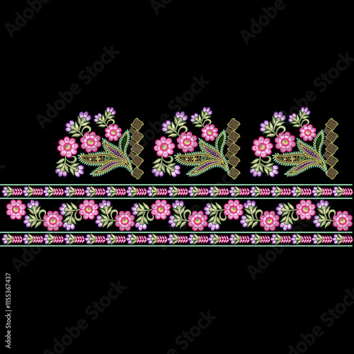 Embroidery border laces seamless patterns design for digital and textile print on fabric.