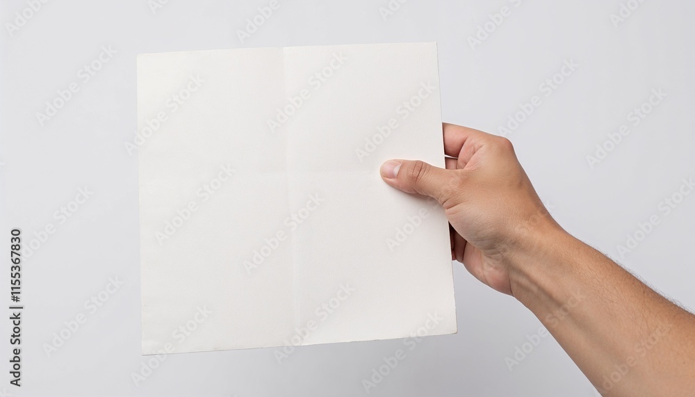 Hand holding blank paper with copy space on light background for mockup concept Hand holding blank paper with copy space on light background for mockup concept