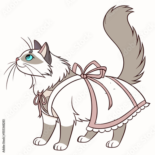 A charming Ragdoll cat adorned with a cute ornamental dress, perfect for adding a whimsical touch to any design project.