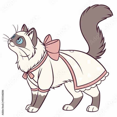 A charming Ragdoll cat adorned with a cute ornamental dress, perfect for adding a whimsical touch to any design project.