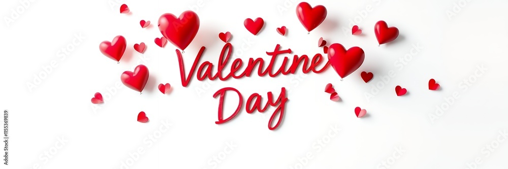 Red Heart Balloons Valentines Day Festive Design White Background Red Heart Balloons Valentines Day Festive Design White Background