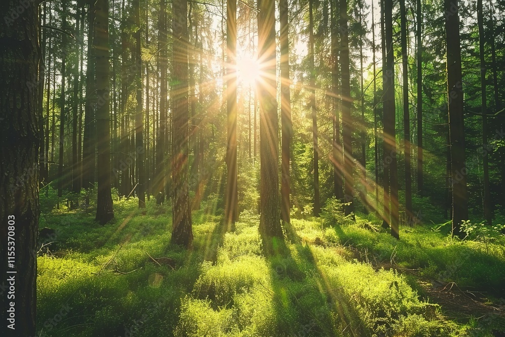 Obraz premium sun shining in the forest