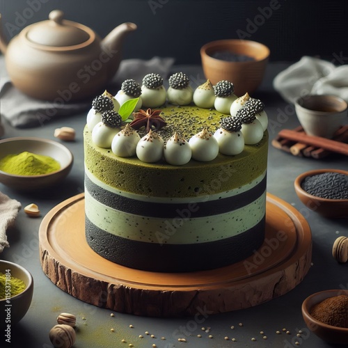 28 Matcha Black Sesame Cake Izobrajenie 3 iz 4 photo