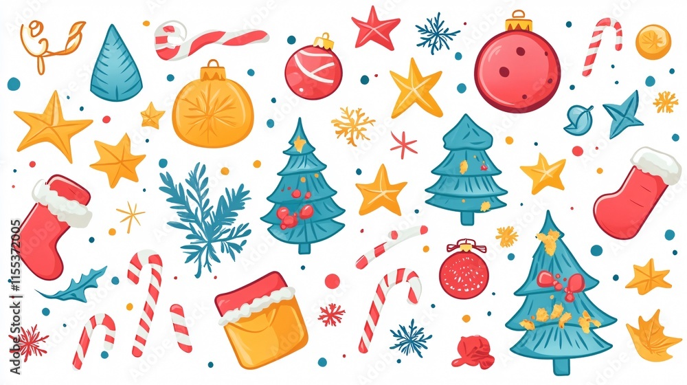 Festive Confetti Party Decor on White Background Festive Confetti Party Decor on White Background