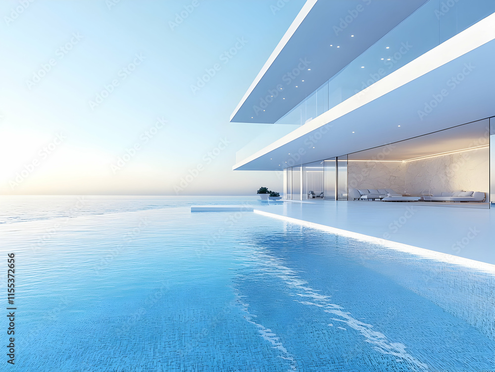 Modern Minimalist Oceanfront Villa 3D Illustration Modern Minimalist Oceanfront Villa 3D Illustration