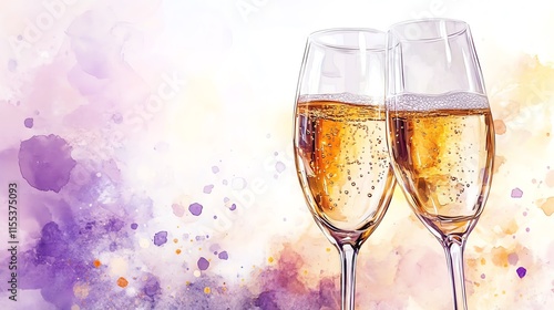 Two sparkling champagne flutes clink together against a vibrant, colorful background, celebrating joy and special occasions.