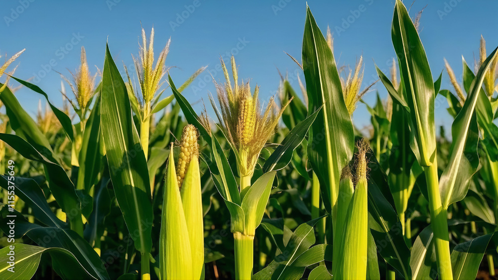 Obraz premium A corn field with green leaves
