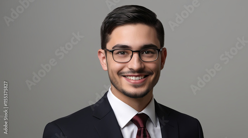 Obraz na płótnie Professional Young Man with Short Dark Hair, Neatly Trimmed Beard, and Glasses - Corporate Portrait w salonie