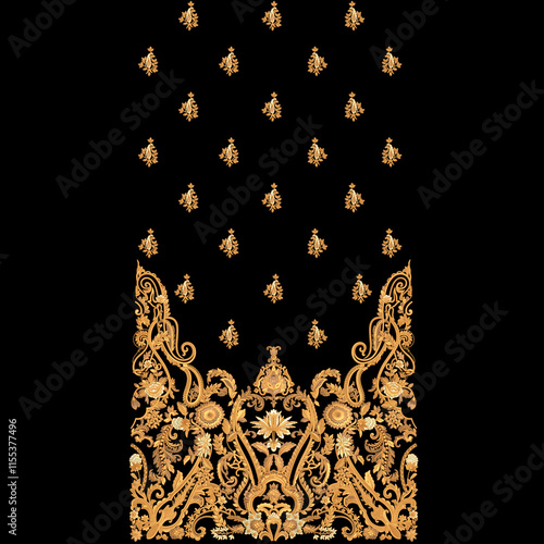 Embroidery border laces seamless patterns design for digital and textile print on fabric.