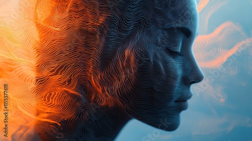 Abstract Digital Portrait: Serene Lines and Warm Hues