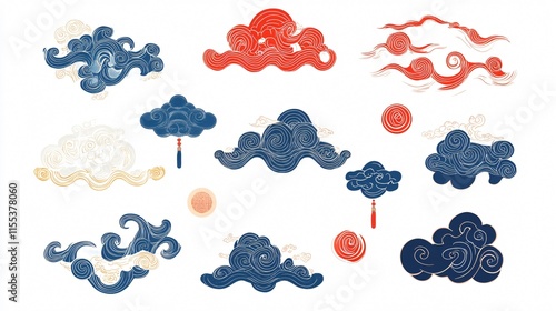 Traditional Chinese Cloud Elements for Elegant Decorations and Designs