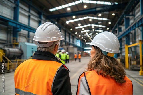 Visitors in Safety Gear Inside Industrial Facility
