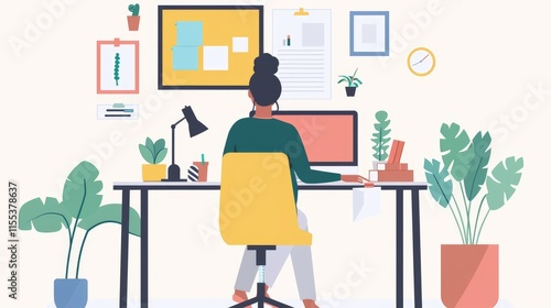 A young professional attending a virtual conference from a home office